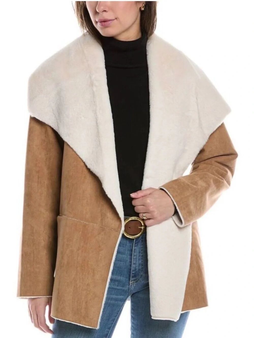 Bagatelle Women’s Short Jacket faux Shearling-Trim  faux Suede Coat